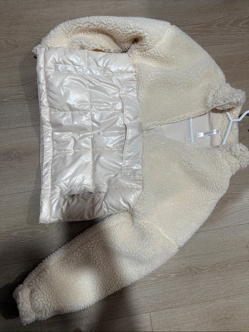 Fabletics Cream Sherpa Teddy Jacket with Quilted Panel